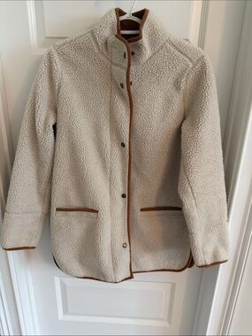 Old Navy Cream Sherpa Jacket with Brown Trim